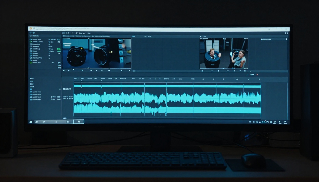 A single unbroken video timeline stretching across a professional editing monitor, showing one continuous clip with no cuts A single unbroken video timeline stretching across a professional editing monitor, showing one continuous clip with no cuts