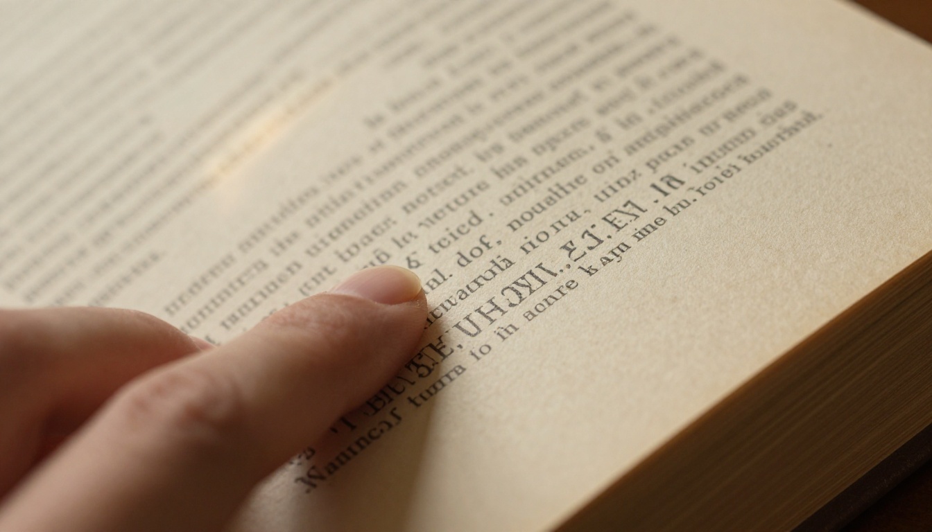 Close-up macro shot of aged book pages with warm amber light catching the paper grain