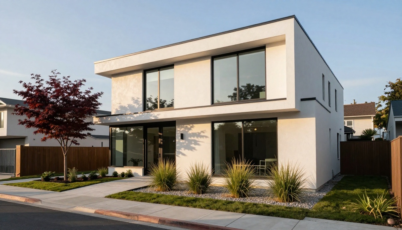 Modern luxury home exterior facade at morning light Modern luxury home exterior facade at morning light