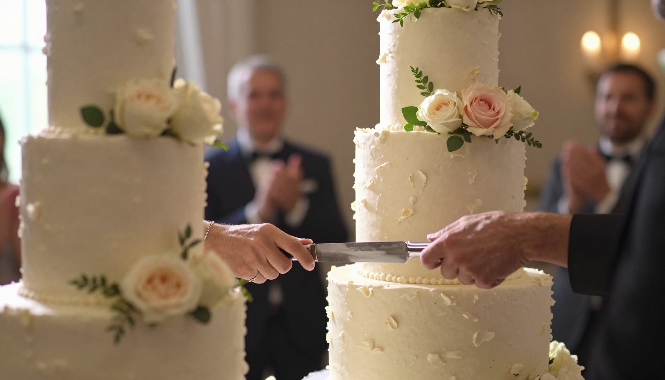 Wedding cake cutting ceremony with natural window light Wedding cake cutting ceremony with natural window light