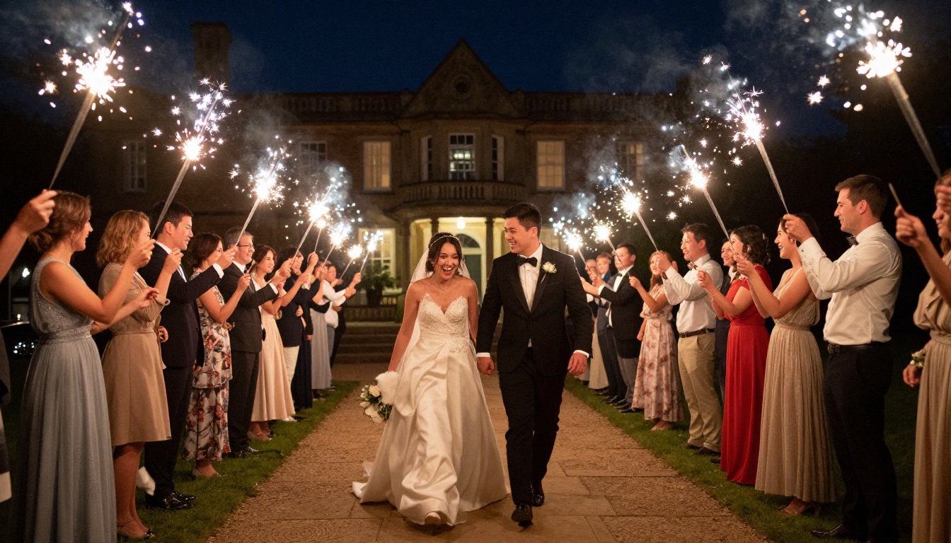 Wedding sparkler send-off at night with motion blur light trails Wedding sparkler send-off at night with motion blur light trails