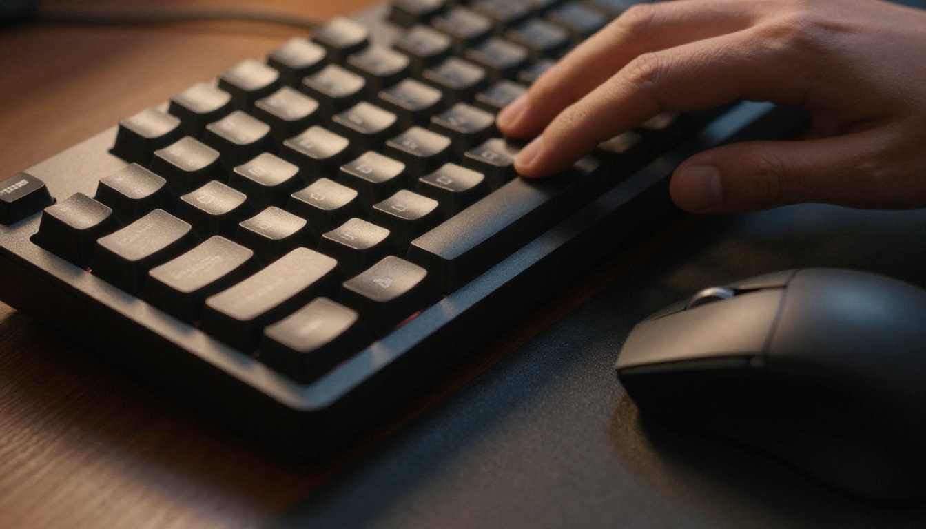 Production workspace with gaming keyboard and mouse detail