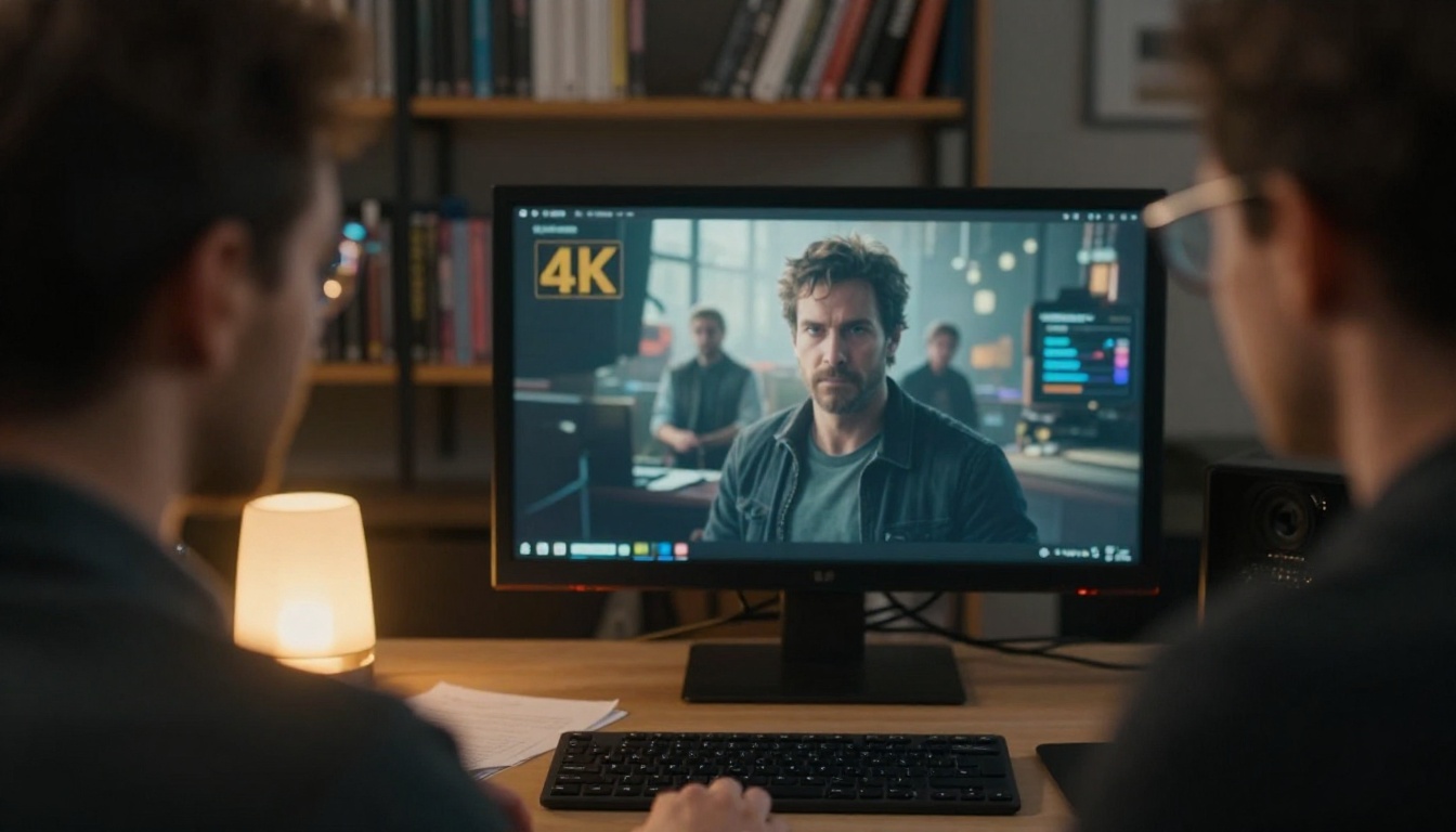 Game studio editor reviewing footage on multiple monitors