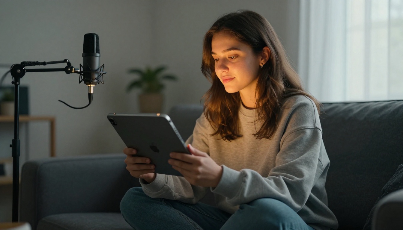 Content creator reviewing AI video output on iPad Content creator reviewing AI video output on iPad