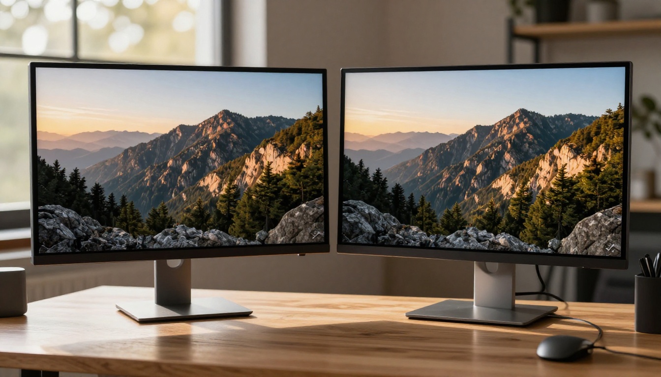 Video comparison on dual monitors showing native Full HD quality