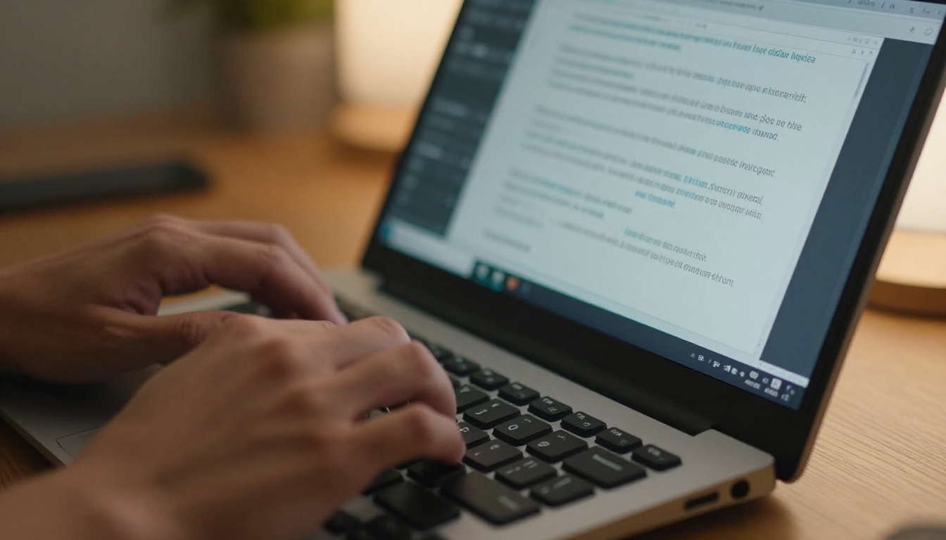 Close-up of hands typing a detailed prompt on a mechanical keyboard with a text-to-video interface visible on screen Close-up of hands typing a detailed prompt on a mechanical keyboard with a text-to-video interface visible on screen