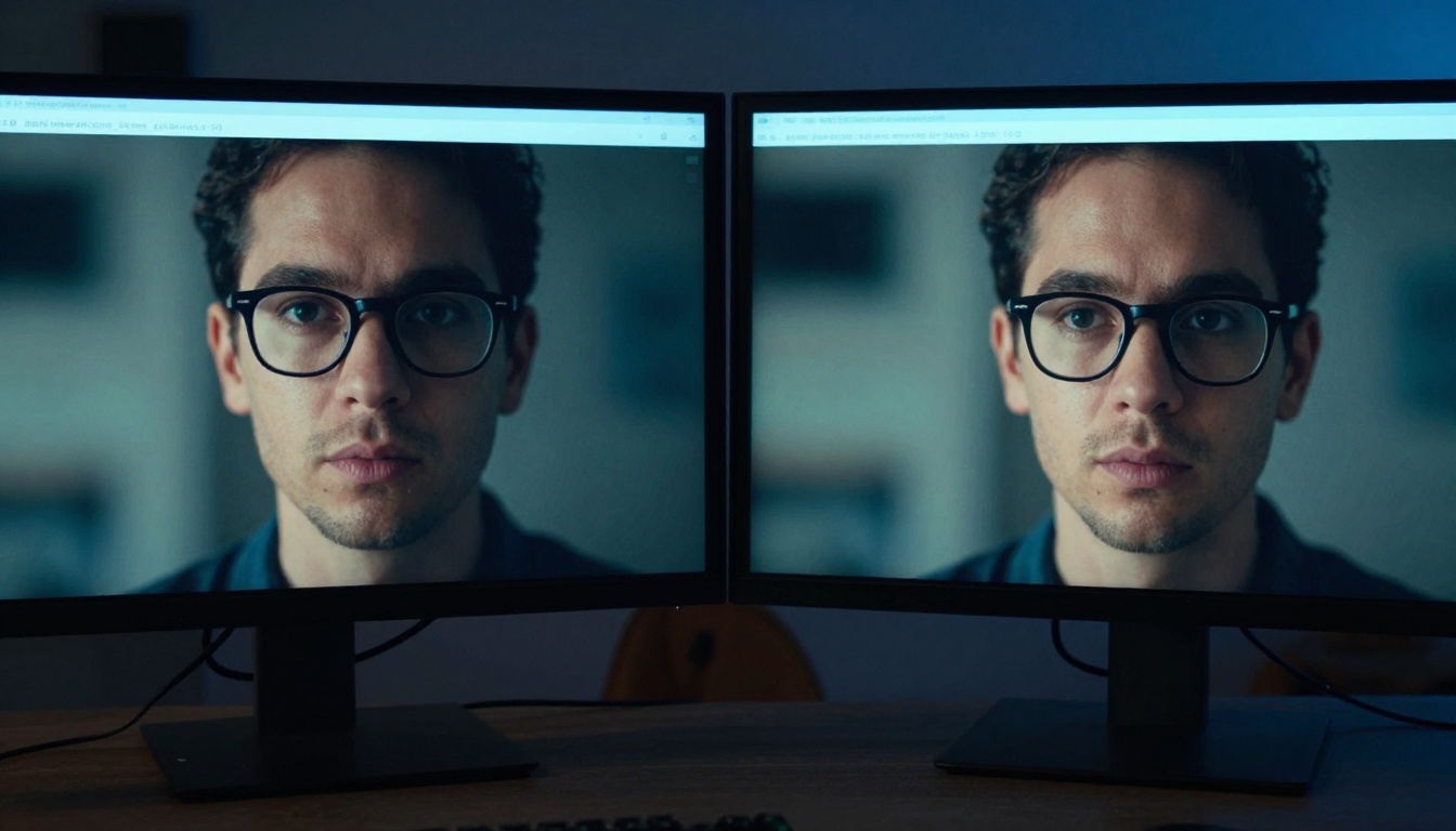 Creative professional comparing two side-by-side video frames on a monitor, one blurry and poorly composed, the other sharp and cinematic Creative professional comparing two side-by-side video frames on a monitor, one blurry and poorly composed, the other sharp and cinematic