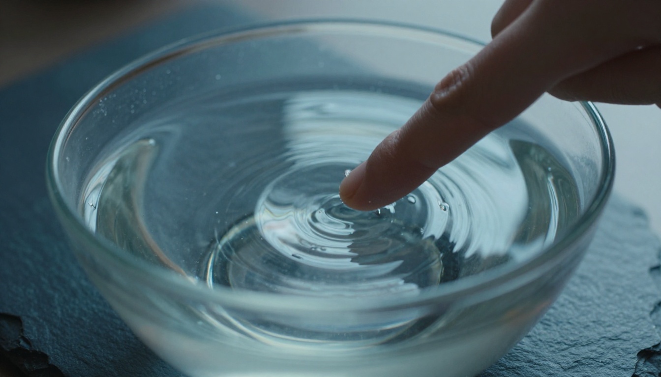 Water surface fingertip hovering macro close-up cool diffused light