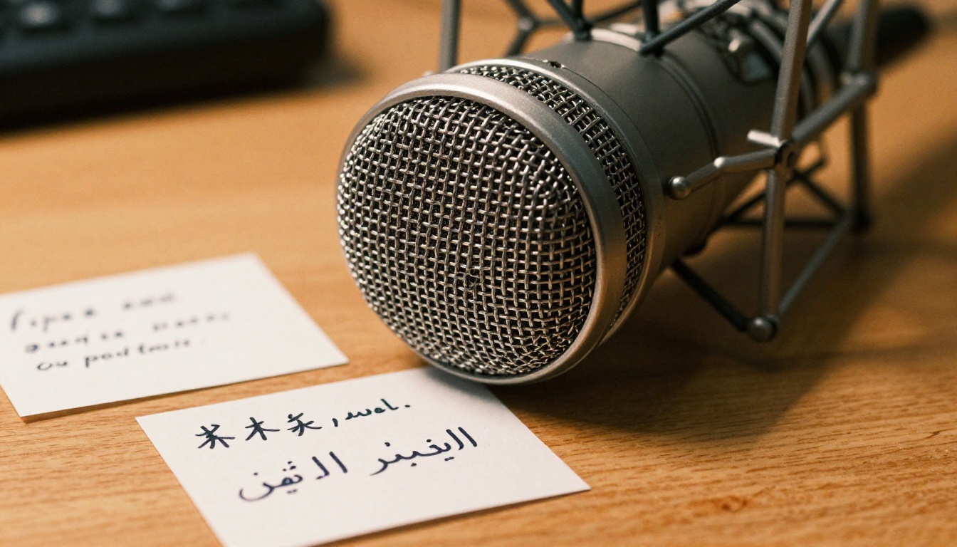 Podcast microphone with multilingual language cards