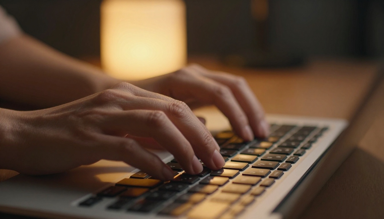 Close-up of hands typing precise prompts on mechanical keyboard Close-up of hands typing precise prompts on mechanical keyboard