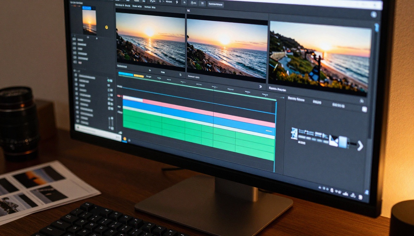 Video editing timeline showing extended footage segments with multiple tracks and color overlays Video editing timeline showing extended footage segments with multiple tracks and color overlays