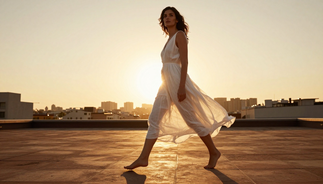 Low-angle golden hour rooftop shot