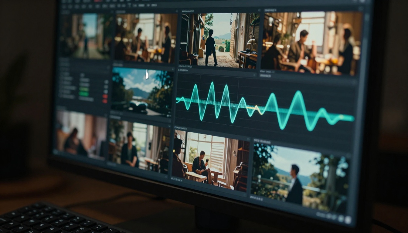 AI video editing interface showing timeline and frame controls on a 4K monitor AI video editing interface showing timeline and frame controls on a 4K monitor
