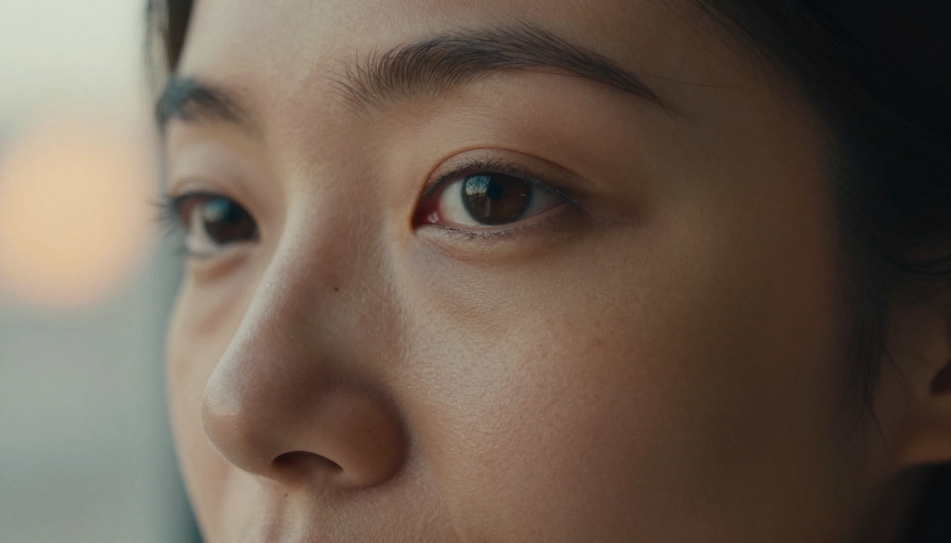 Extreme close-up portrait of a woman's face capturing exceptional photorealistic skin texture and pore detail with natural window light