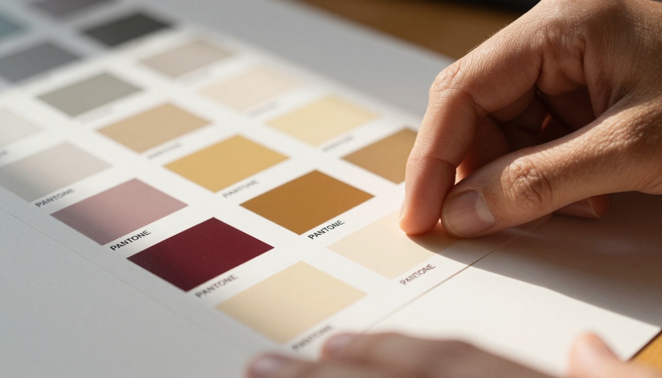 Designer hands arranging Pantone color swatches on a light table Designer hands arranging Pantone color swatches on a light table