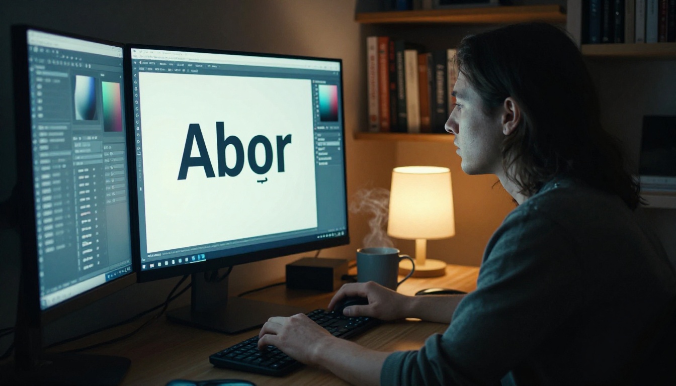 Designer working at dual monitors with brand assets on screen Designer working at dual monitors with brand assets on screen