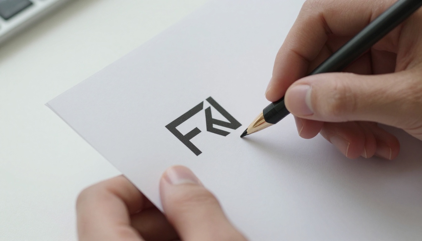 Close-up of a designer's hands holding a precision-printed brochure with clean vector typography and geometric logo