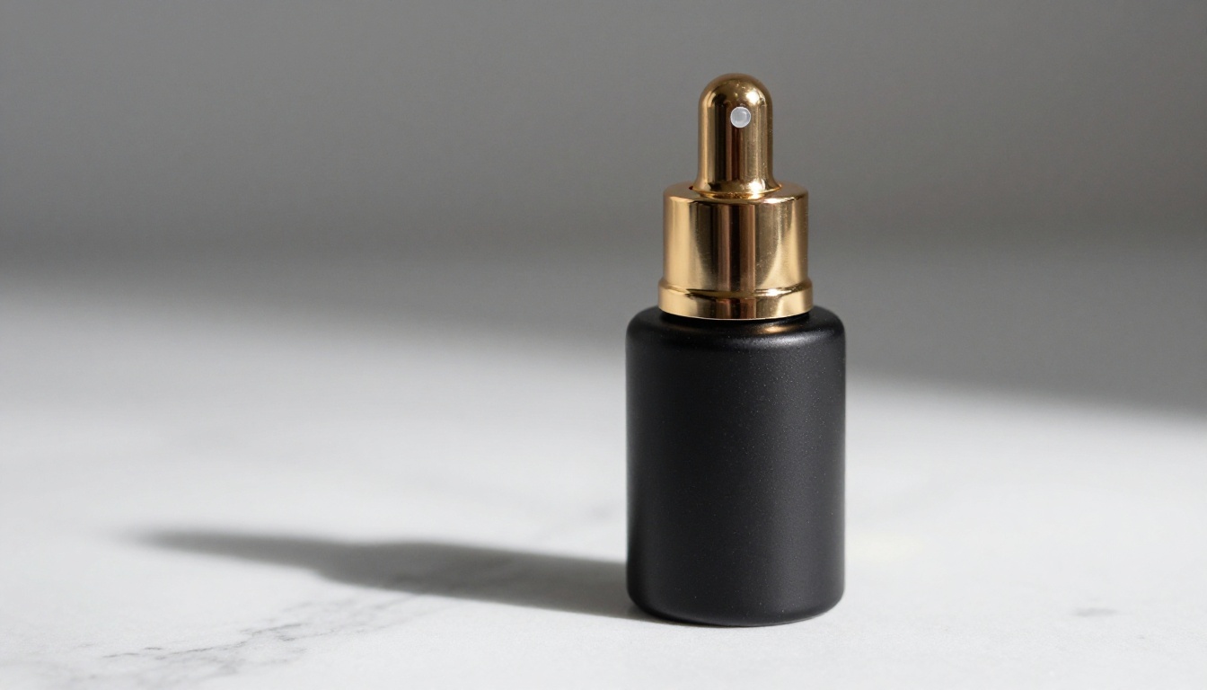 Luxury skincare product bottle on white marble surface with clean AI-generated studio background