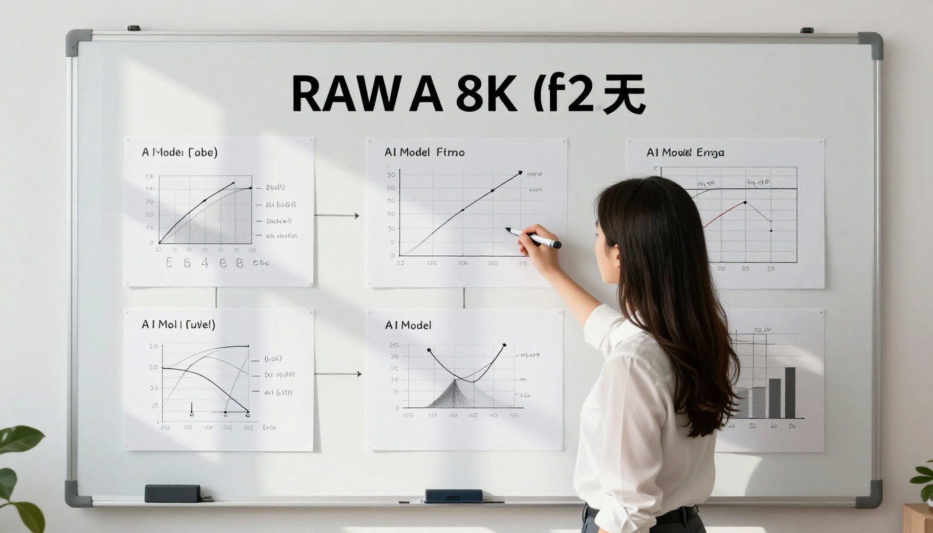 Creative professional reviewing AI workflow options on whiteboard Creative professional reviewing AI workflow options on whiteboard