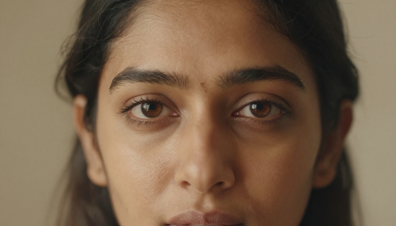 Ultra-close portrait of a woman showing photorealistic skin texture, iris detail, and natural lighting