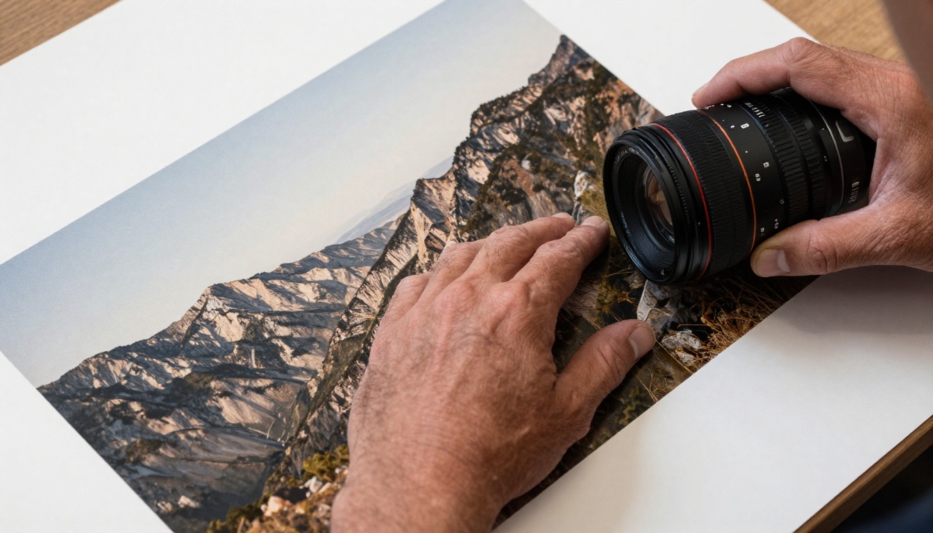 High-resolution photorealistic AI image being held by photographer in a professional daylit studio High-resolution photorealistic AI image being held by photographer in a professional daylit studio