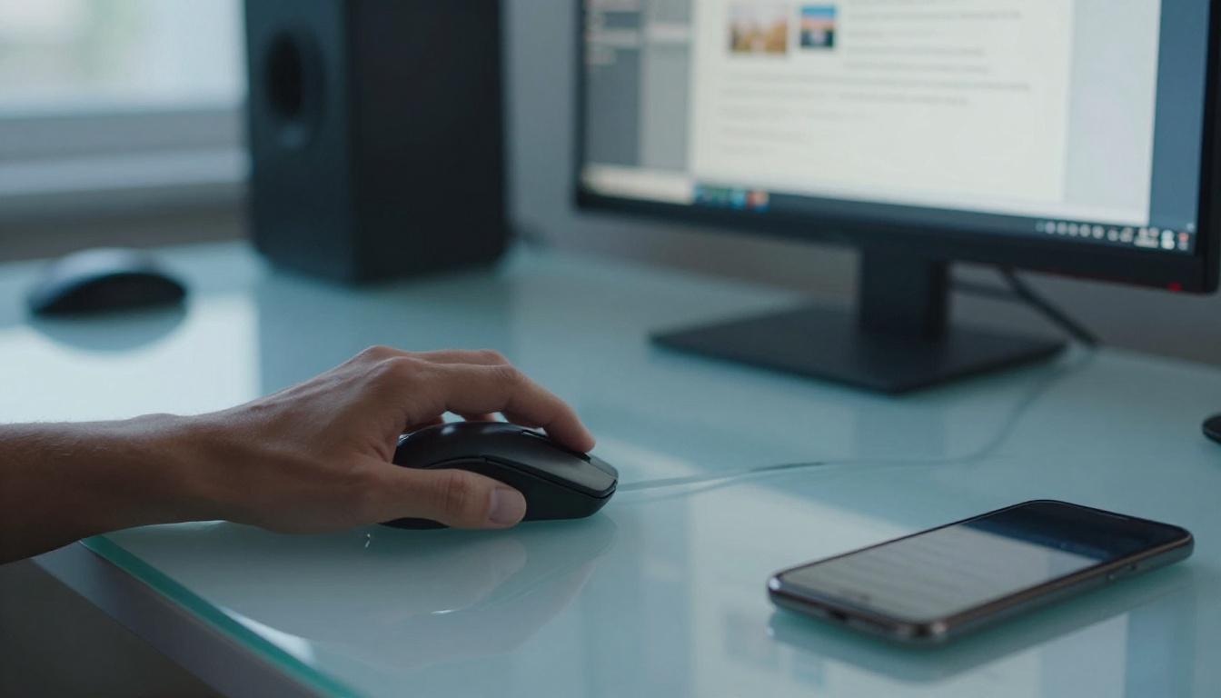 Person interacting with an image generation interface on a browser at a glass desk Person interacting with an image generation interface on a browser at a glass desk