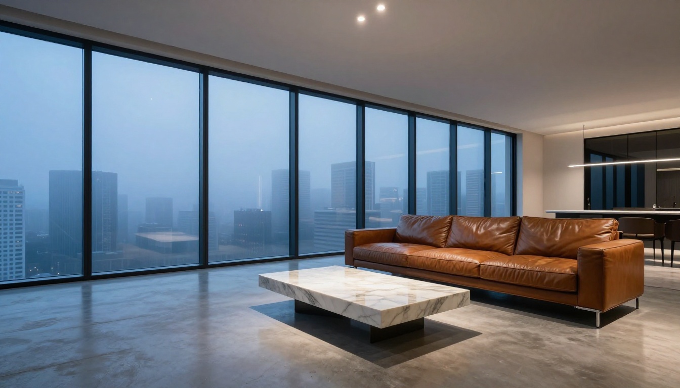 Modern minimalist architectural interior rendered with photorealistic AI image generation