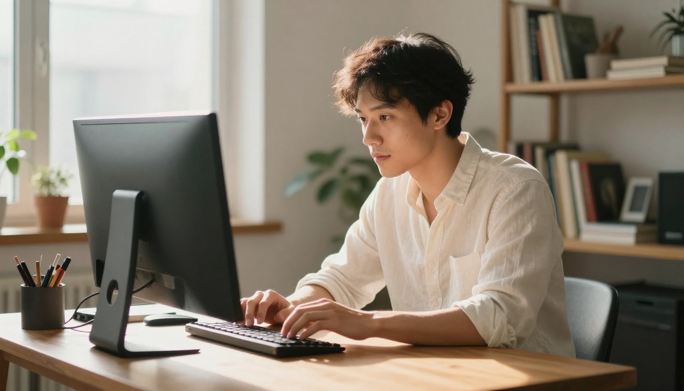Creative professional working at a home studio with AI image generation tools