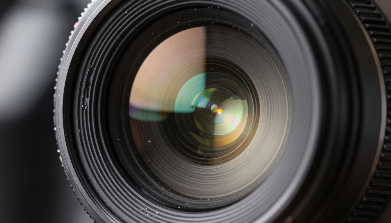 Camera lens macro detail showing the precision of AI-generated photorealistic texture rendering