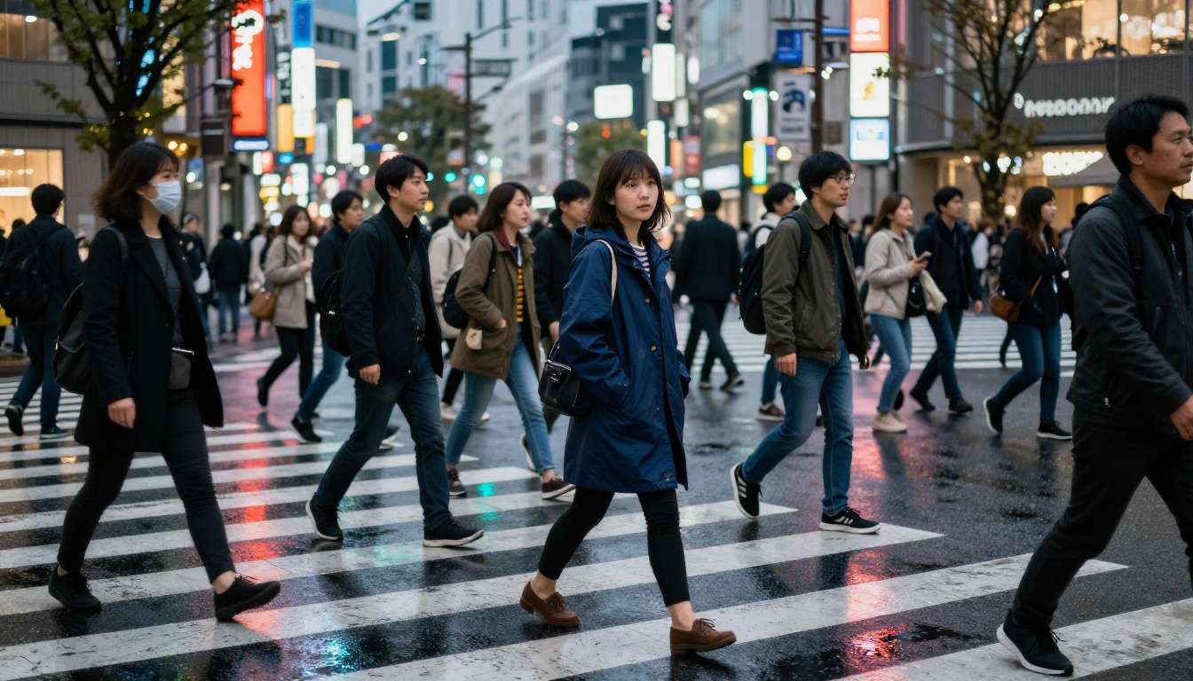 Candid street photography scene demonstrating AI-generated photorealistic detail and atmosphere