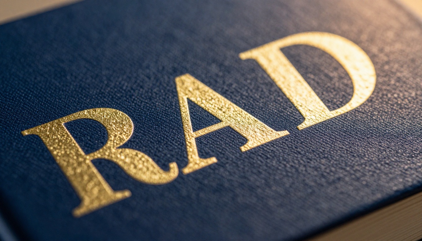Extreme macro close-up of embossed gold foil lettering on deep navy blue cloth book binding Extreme macro close-up of embossed gold foil lettering on deep navy blue cloth book binding