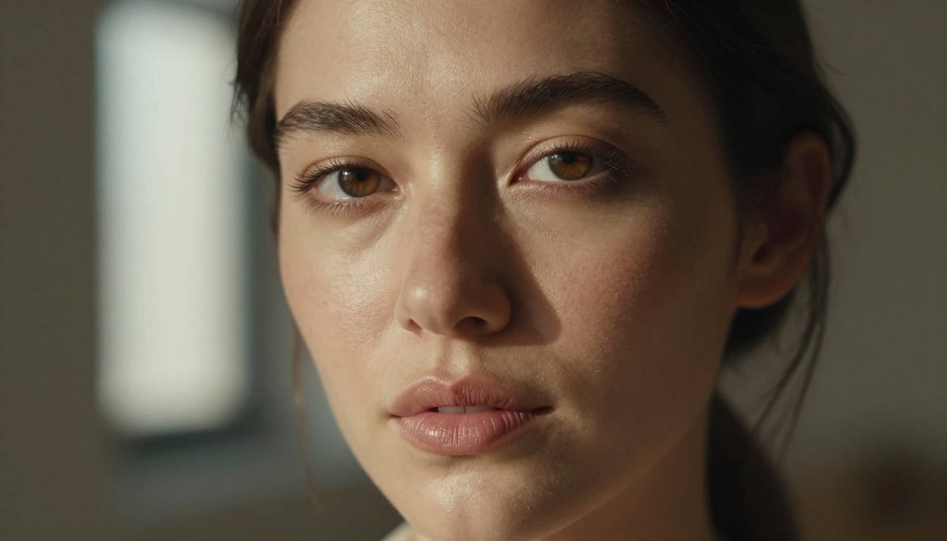 Beautiful close-up portrait with dramatic chiaroscuro lighting, photorealistic skin texture, film grain Beautiful close-up portrait with dramatic chiaroscuro lighting, photorealistic skin texture, film grain