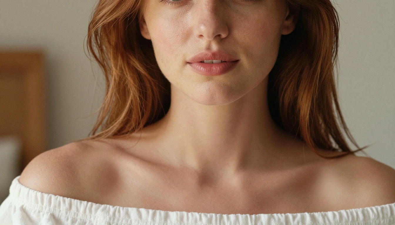 Close-up beauty portrait with soft Rembrandt lighting, auburn hair, natural skin texture, 8K photorealistic