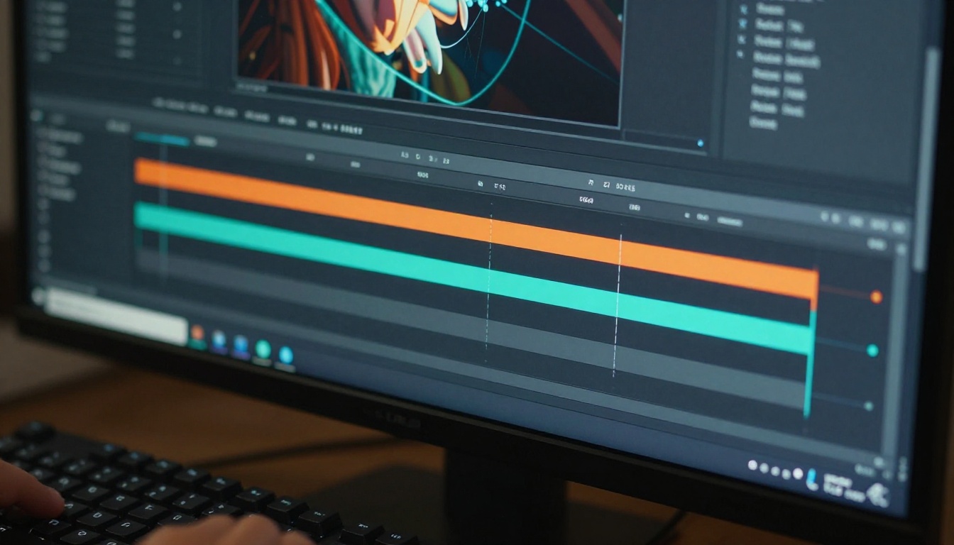 Animation software timeline with motion curve graphs in orange and teal on dark interface background Animation software timeline with motion curve graphs in orange and teal on dark interface background