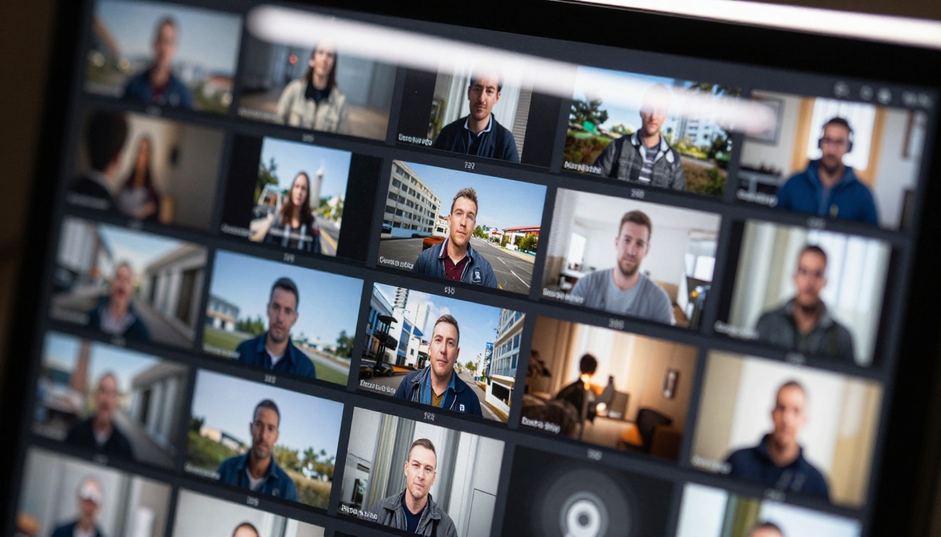 Close-up of professional video timeline with layered tracks and sharp frame thumbnails Close-up of professional video timeline with layered tracks and sharp frame thumbnails