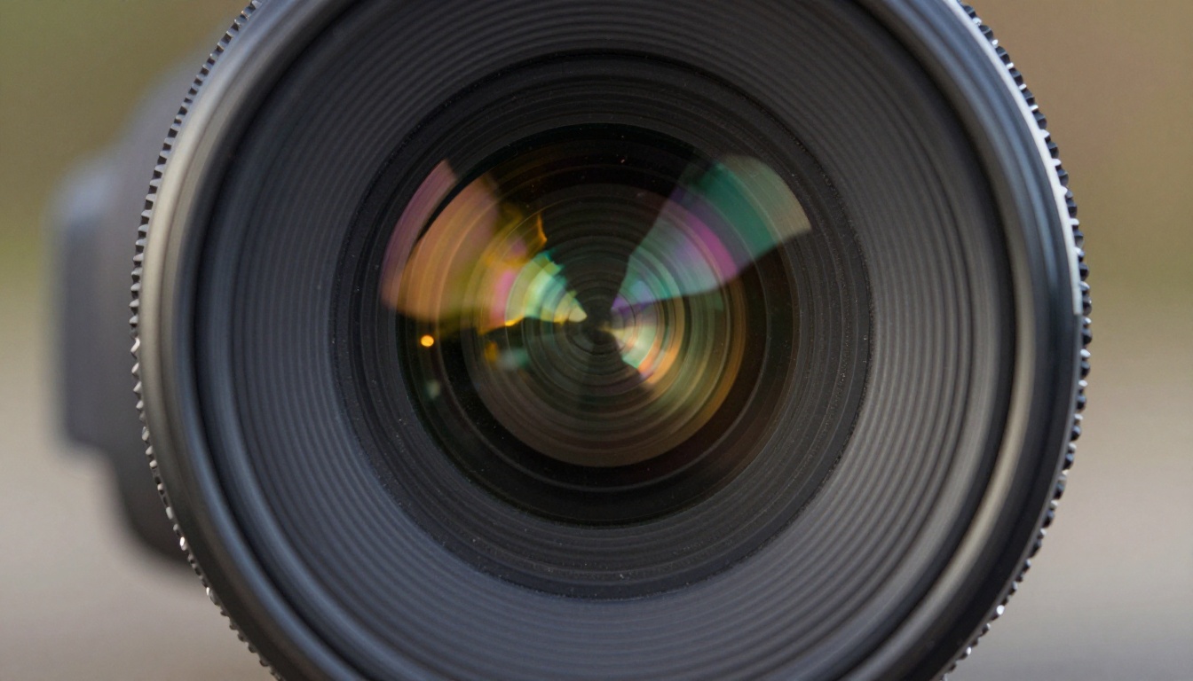 Extreme close-up of a cinema lens barrel showing precision optical engineering
