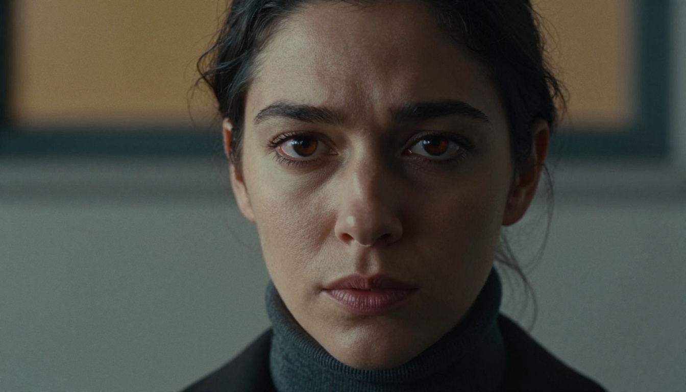 Intense cinematic close-up portrait with dramatic side lighting for confrontation scene Intense cinematic close-up portrait with dramatic side lighting for confrontation scene