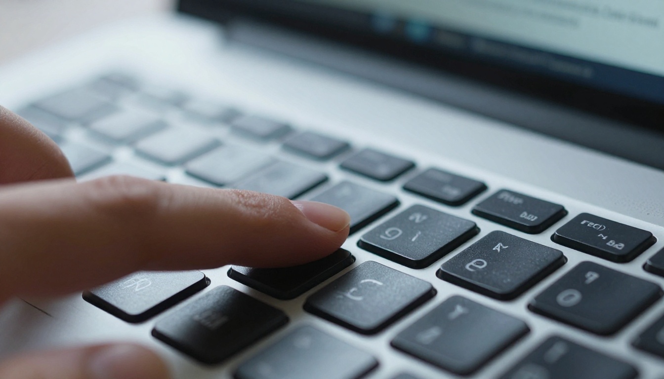 Fingertips mid-keystroke entering a text prompt into an AI interface on a laptop