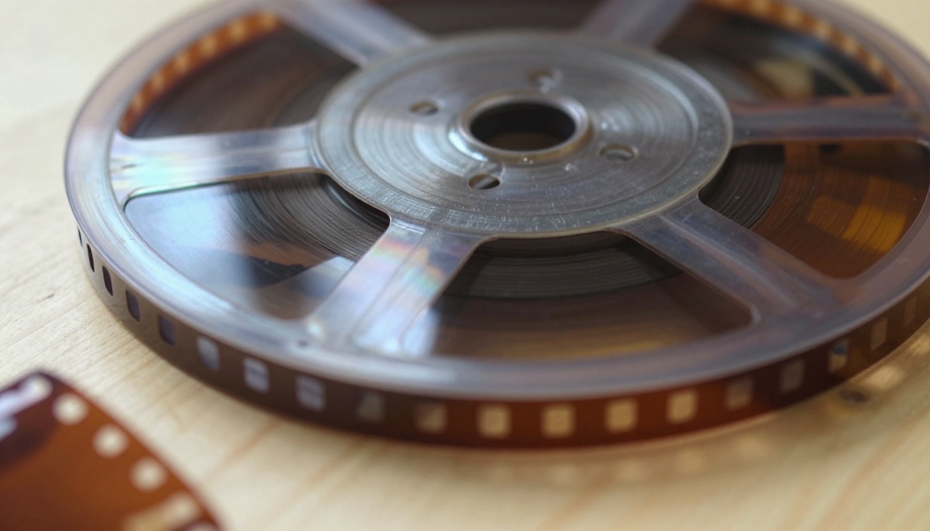 Film strip macro showing individual video frames catching natural light
