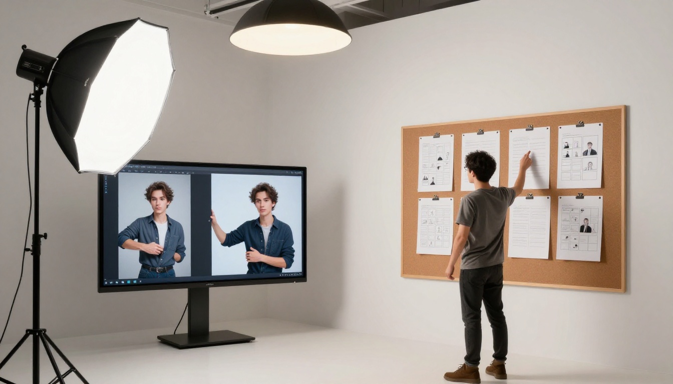 Photography studio storyboard comparison for AI video workflow planning
