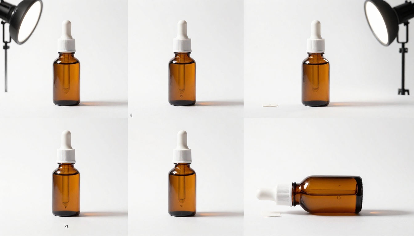 Premium product photographed from four angles on white studio surface Premium product photographed from four angles on white studio surface