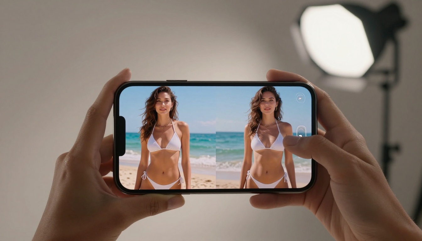 Smartphone displaying text prompt and resulting AI video side by side