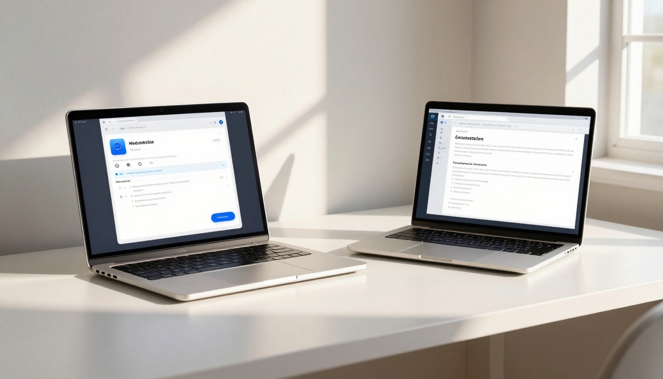 Content comparison two laptop screens side by side Content comparison two laptop screens side by side