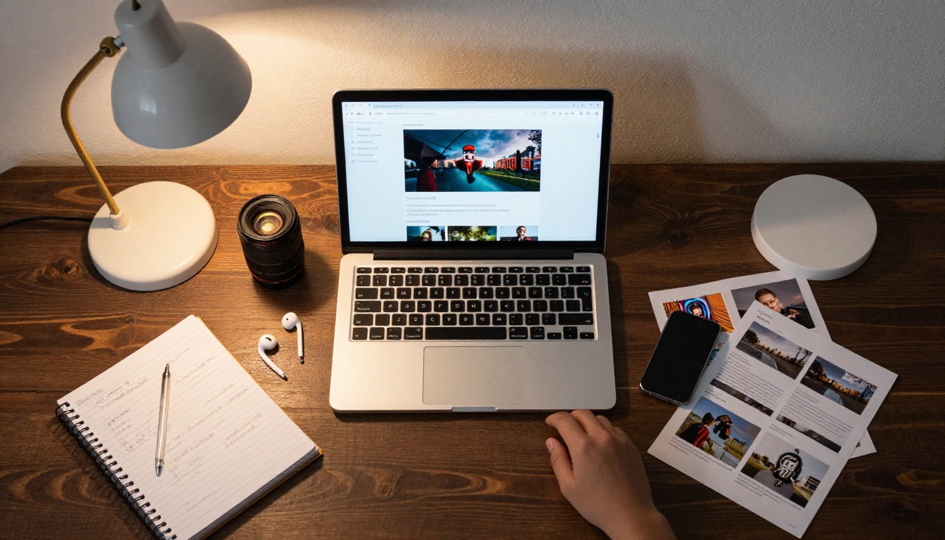 Creative workspace flatlay desk overview Creative workspace flatlay desk overview