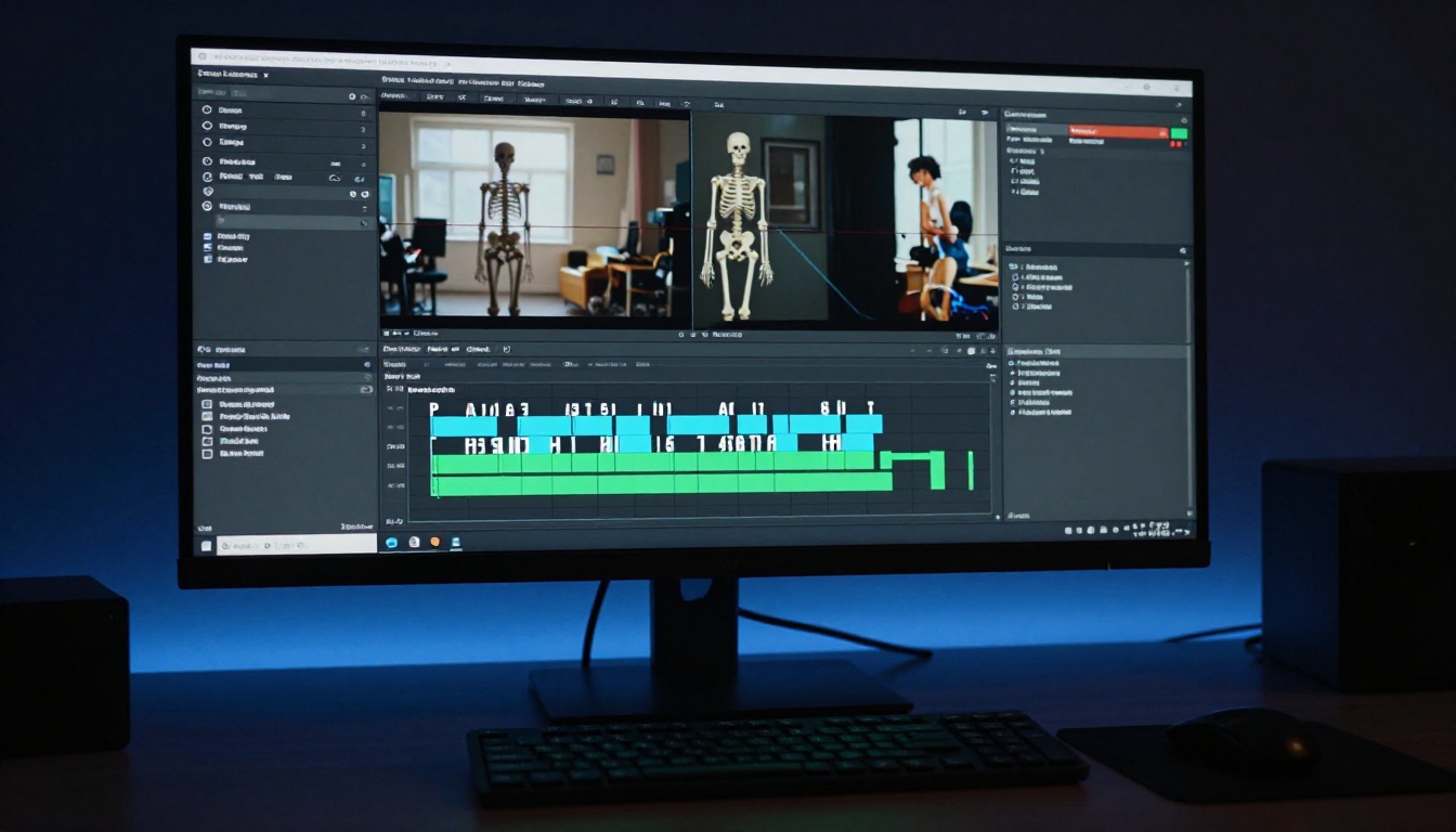 Motion control interface showing keyframe animation overlays on a professional monitor
