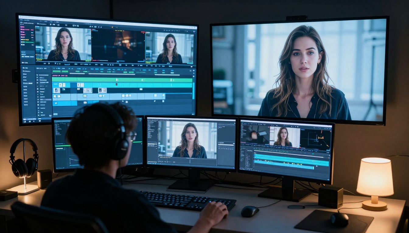 Production suite review of AI-generated video footage
