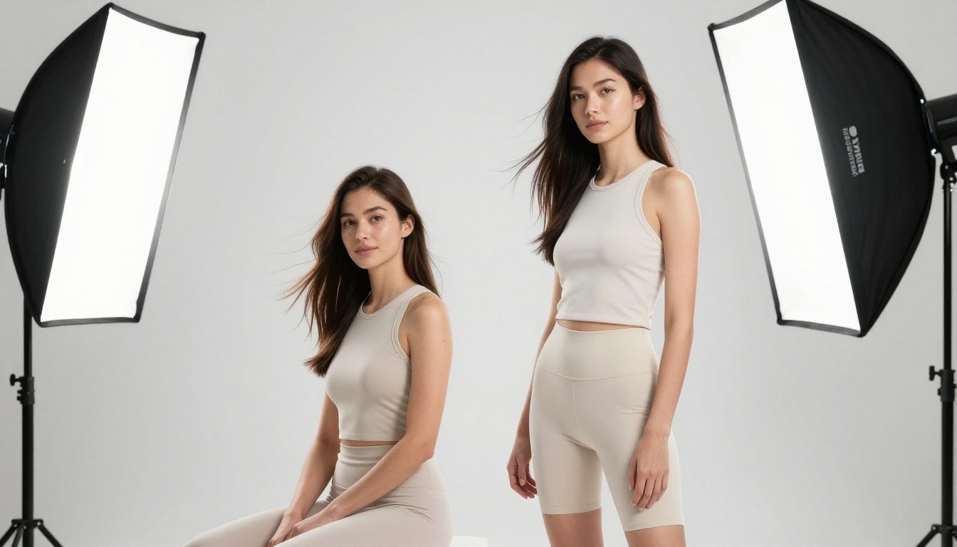 Two women in professional photography studio artistic session
