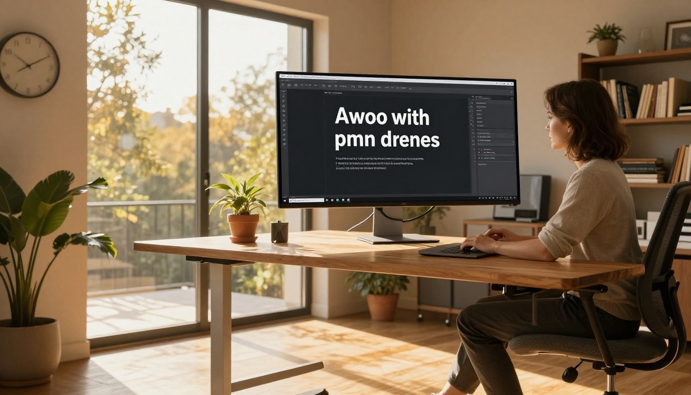 Creative professional at standing desk working with AI video generation tools