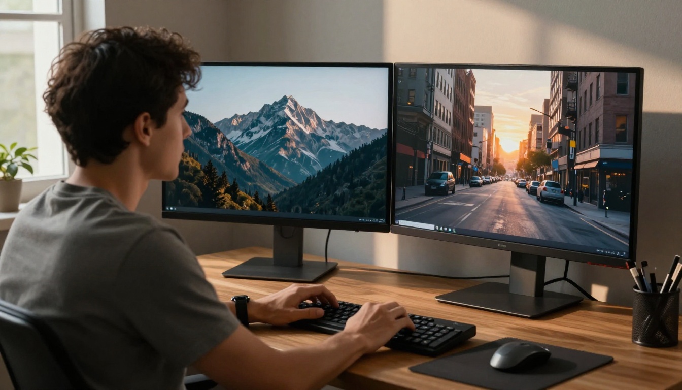 Two monitors showing different AI video outputs for comparison