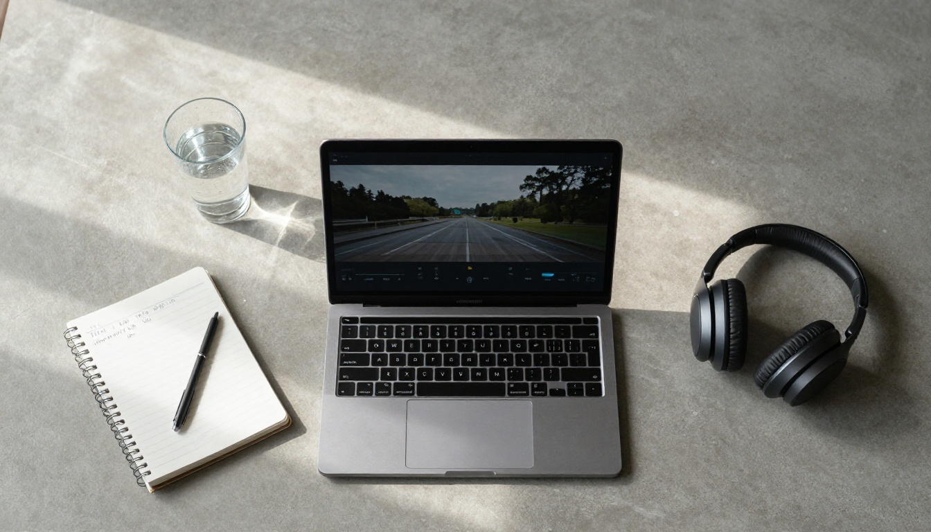 Aerial shot of a minimalist content creation desk setup